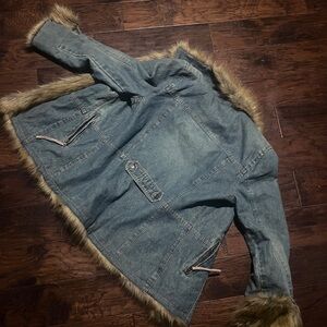 Mixit Light Blue Denim Jacket with Faux Fur Trim